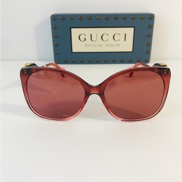 New- Authentic Gucci GG1010S 004 Sunglasses Women's Burgundy Transparent/Red - Picture 8 of 17